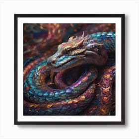 An enchanting quantum serpent, optimistic painting Art Print