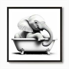 Baby Elephant In Bathtub 1 Art Print