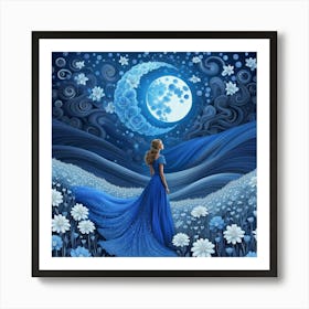 Girl And Moonlight Art Print