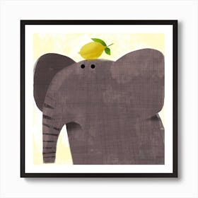 Elephant With Pesky Lemon Square Art Print