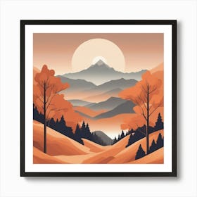 Misty mountains background in orange tone 63 Art Print