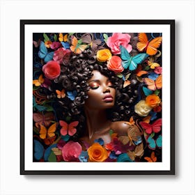 Woman with Colorful Butterflies Art Print