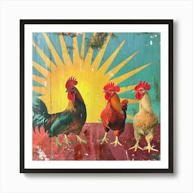 Sunny Rooster Kitsch Collage Art Print