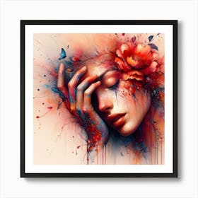 Abstract Of A Woman With Flowers Art Print