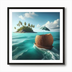 Coconut Boat In The Ocean Art Print