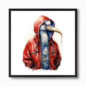 Watercolour Cartoon Crane In A Hoodie 3 Art Print