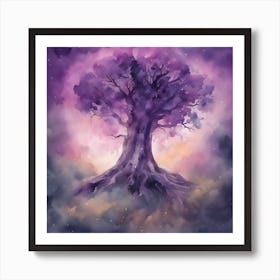 dream about tree falling, watercolor style purple Art Print