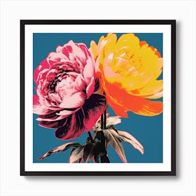 Andy Warhol Style Pop Art Flowers Peony 2 Square Art Print