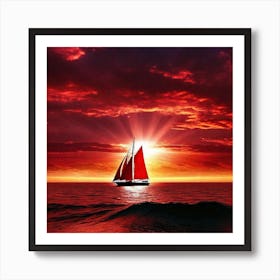 Sailboat At Sunset 34 Art Print