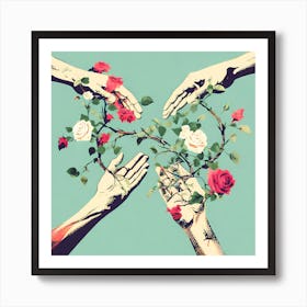 Hands Reaching For Roses Art Print