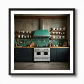 Green Tiled Kitchen Art Print