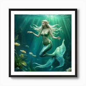 Elf Water Aquatic Mermaid Nymph Ocean River Lake Creature Magical Enchanting Ethereal Gr Art Print