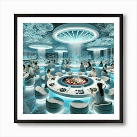 A Futuristic Dining Area Featuring Frost Sculpted Art Print