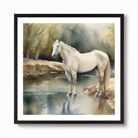 White Horse By The River Art Print