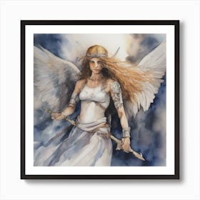 A Warrior Angel Daughter Of Yahweh Overcoming The Darkness And Witches Of This World Watercolour Art Print