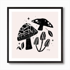 Absract Mushrooms White Square Art Print