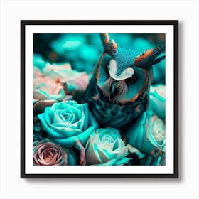 owl with dolphin colors, Chameleon roses 3 Art Print