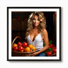 European Girl basket tomatoes Art Print