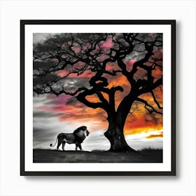 Lion Under The Tree Art Print