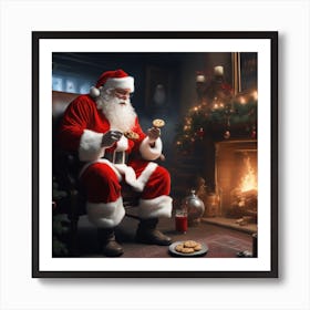 Santa Claus Sitting By The Fire Art Print