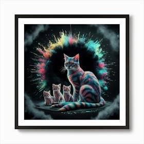 Cat And Kittens Art Print