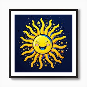 Lovely smiling sun on a blue gradient background 29 Art Print