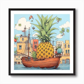 Pineapple In A Boat Art Print