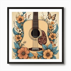 Acoustic Guitar With Flowers Art Print