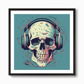 Skull With Headphones Art Print