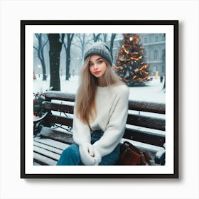 Beautiful Girl In Winter Park Art Print