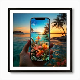 Firefly Smartphone, Creature, Morphic, Colorful, Tropical, Aquatic, Style, Water, Beach, Sunrise, Pa (1) Art Print