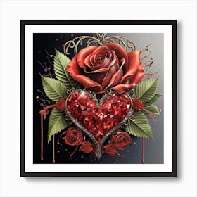 Heart and beautiful red rose 3 Art Print