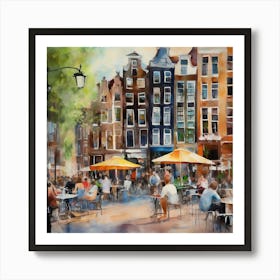 Amsterdam Cafes.Amsterdam city.summer. Cafes. Passersby, sidewalks. Oil colors. 2 Art Print