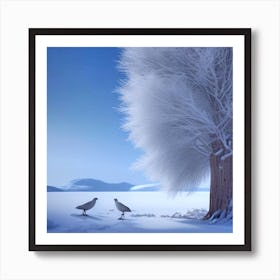 Two Owls In The Snow Art Print
