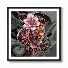 Leopard With Flowers 1 Art Print