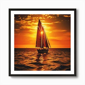 Sailing yacht glides through tranquil sunset seascape Art Print