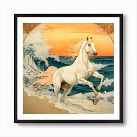 White Horse On The Beach 1 Art Print