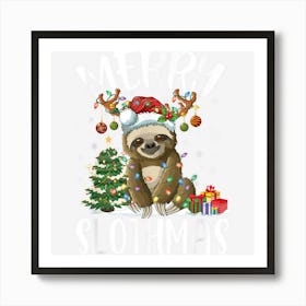 Merry Slothmas Funny Sloth Christmas Tree Lights Xmas Pajama Art Print