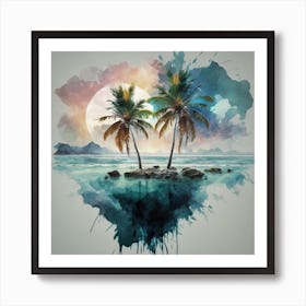 Two Palm Trees On An Island Art Print