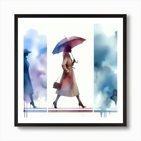 Watercolor Of A Woman With Umbrella Art Print