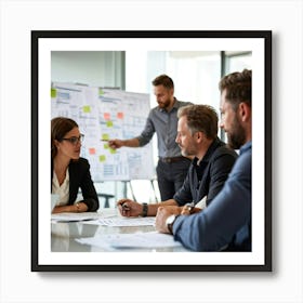 Business Strategy Meeting In Action With A Diverse Group Of Four Adults Two Women And Two Men Stra (5) Art Print