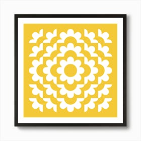 Midcentury Modern Abstract Geometric Flower Pattern Floral in Mustard Yellow Gold Art Print