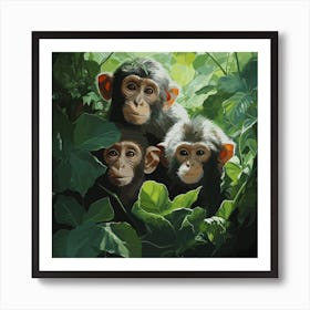 Monkey Family In The Jungle Art Print