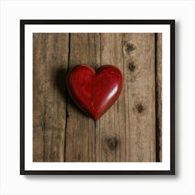 Red Heart On Wooden Background Art Print