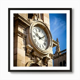 Clock Time Architecture Stone Building Old English Vintage Historical Heritage Classic An (3) Art Print