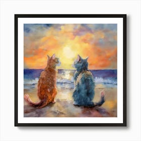 Sunset Cats Art Print