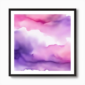 Beautiful lavender pink abstract background. Drawn, hand-painted aquarelle. Wet watercolor pattern. Artistic background with copy space for design. Vivid web banner. Liquid, flow, fluid effect. Art Print