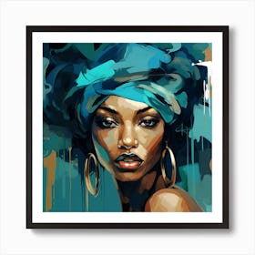 African Woman In Blue Turban 1 Art Print