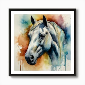 White Horse Watercolor Painting Art Print