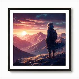 Interdimensional Traveler On Sunrise Over The Mountains Art Print